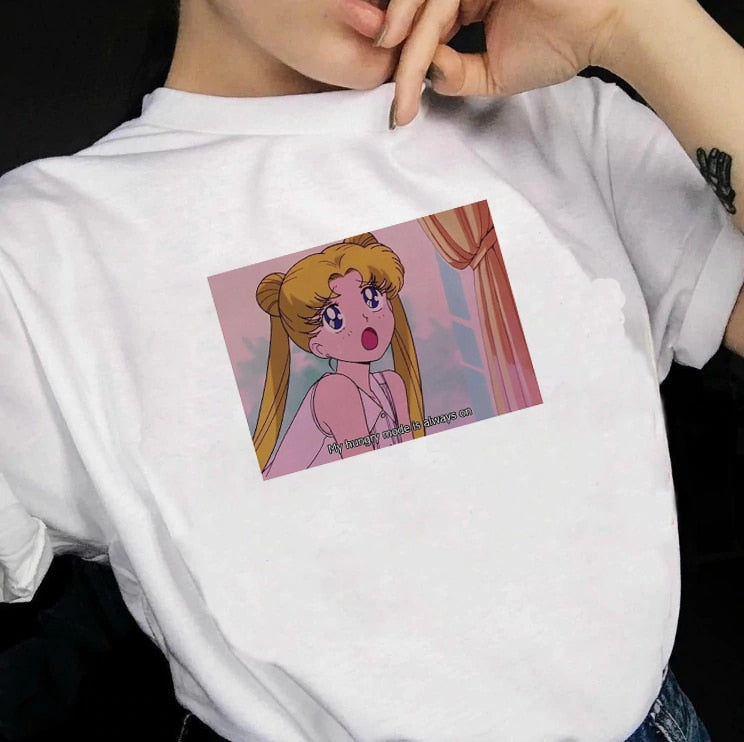My Hungry Mode Is Always on Funny Sailor Moon Quotes T-Shirt Japanese Anime Kawaii AestheticTumblr 90s Fashion Top Clothes